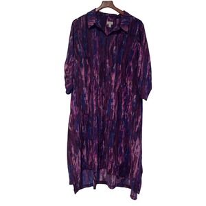 LOGO by Lori Goldstein Woven Button Down Shirt Dress Midi High-Low Hem 1X